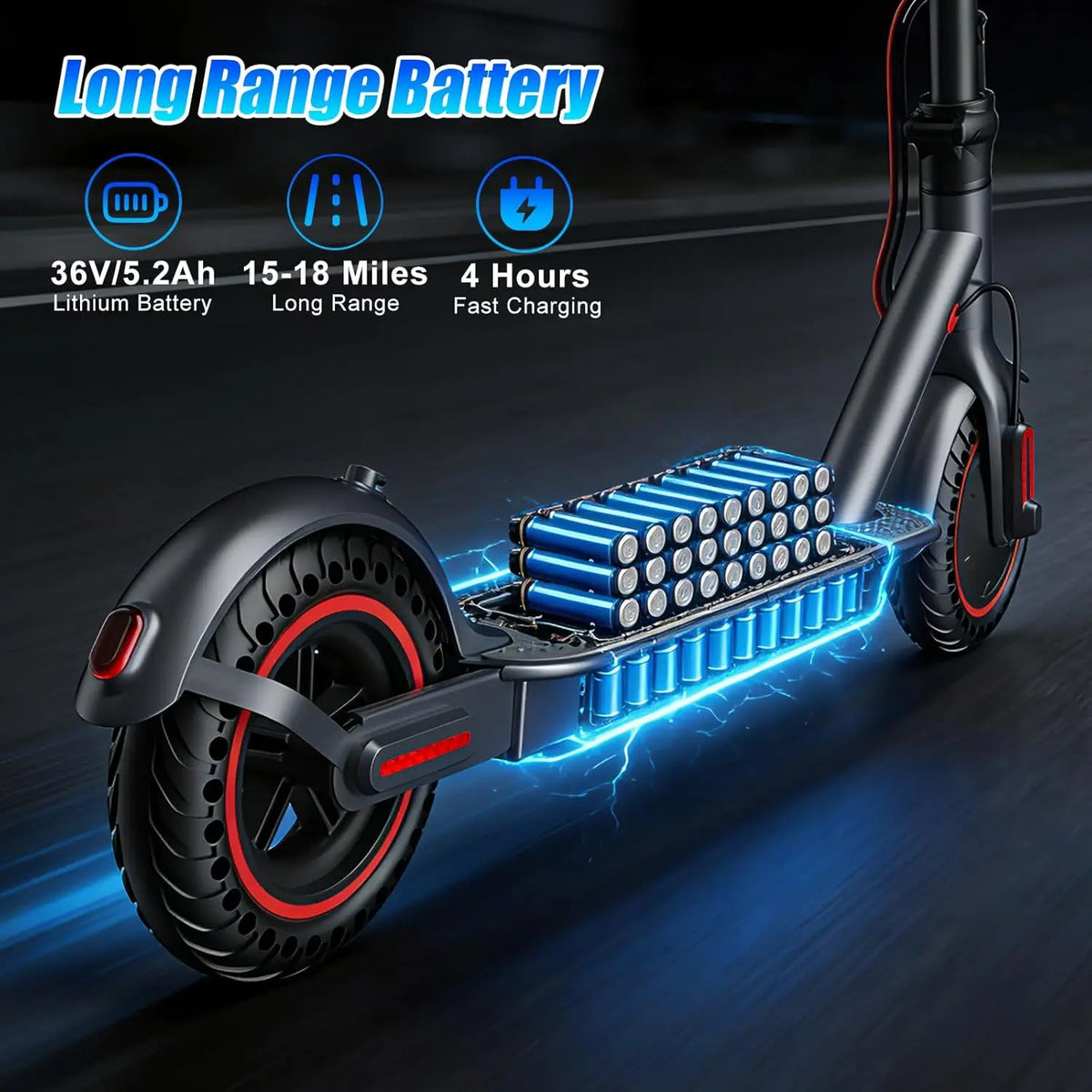 OBX 350W Motor Folding Electric Scooter For Adults 36V 5.2AH Battery Rang 8.5'' Solid Tire 18MPH 15Miles Long Range APP Control