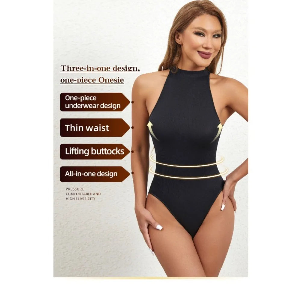 Women's SleevelessOuterwear withA Bottom Layer and Buckle for BodyShaping and Abdominal Compression One-piece T-shaped Shapewear
