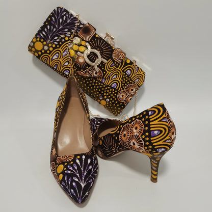 New Pretty Shoes And Purse African Kente Wax Prints Fashion Ankara Bag Match Wax Fabric Women High Heels Shoes 37-42  For Party