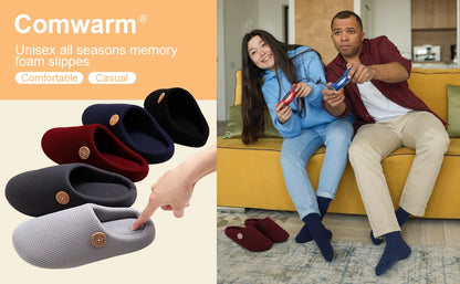 Comwarm Winter Warm Cotton Slippers For Women Men Flats Soft Non-slip Fluffy Shoes Design Slides Couple Indoor House Slippers