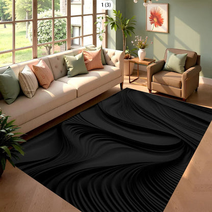 Modern Abstract Black White Curved Pattern Area Rug Soft Carpet for Non Slip Floor Mat Cozy Bedroom Scandinavian Minimalist