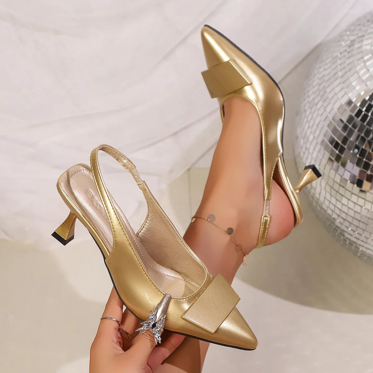 Luxury Designer Woman High Heels Sandals Elegant Pointed Toe Summer Office Lady Shoes silver Party Bridal Stilettos Slingbacks