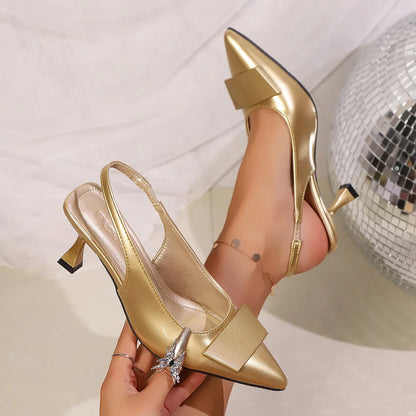 Luxury Designer Woman High Heels Sandals Elegant Pointed Toe Summer Office Lady Shoes silver Party Bridal Stilettos Slingbacks
