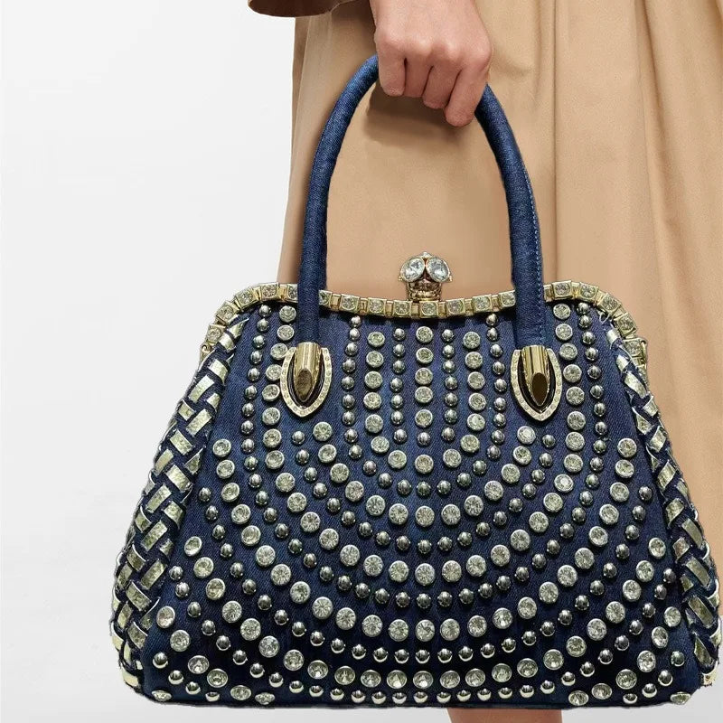 New Fashion Women's Bag Large Capacity Elegant Diamond Shoulder Bag High Quality Denim Crossbody Bag Designer Luxury Handbags