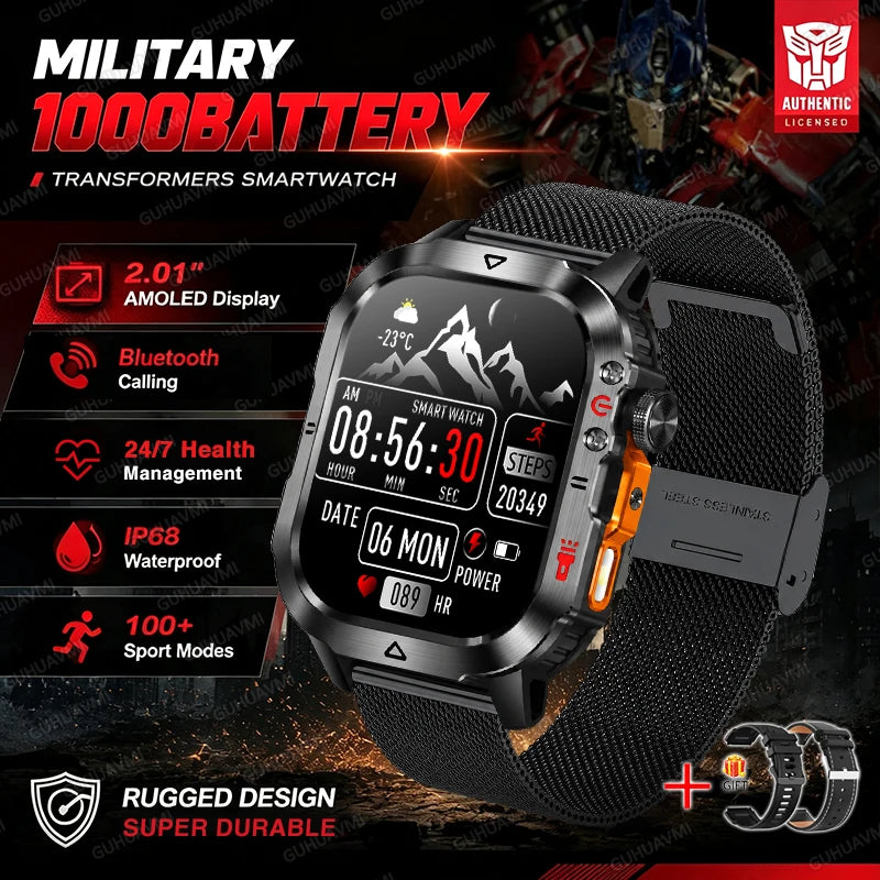 New Custom Co branded Men Transformers Smart Watch Outdoor 100mAh Battery GPS Flashlight BT Call Waterproof Sports Smartwatches
