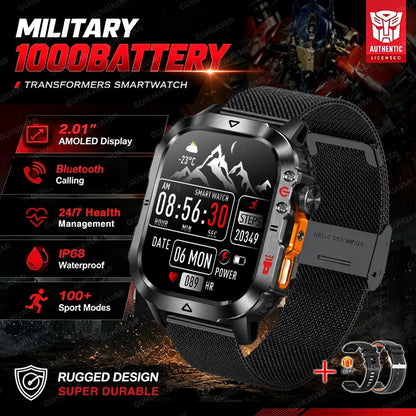 New Custom Co branded Men Transformers Smart Watch Outdoor 100mAh Battery GPS Flashlight BT Call Waterproof Sports Smartwatches
