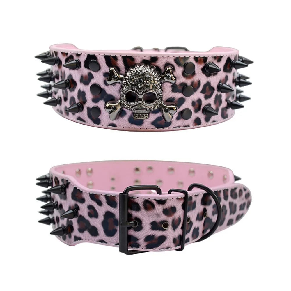 Spiked Dog Collars Leather for Large Medium Dogs Pit Bull Mastiff Rottweiler Pitbull Labrador Boxer Medium To Large Skull Collar