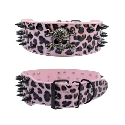 Spiked Dog Collars Leather for Large Medium Dogs Pit Bull Mastiff Rottweiler Pitbull Labrador Boxer Medium To Large Skull Collar