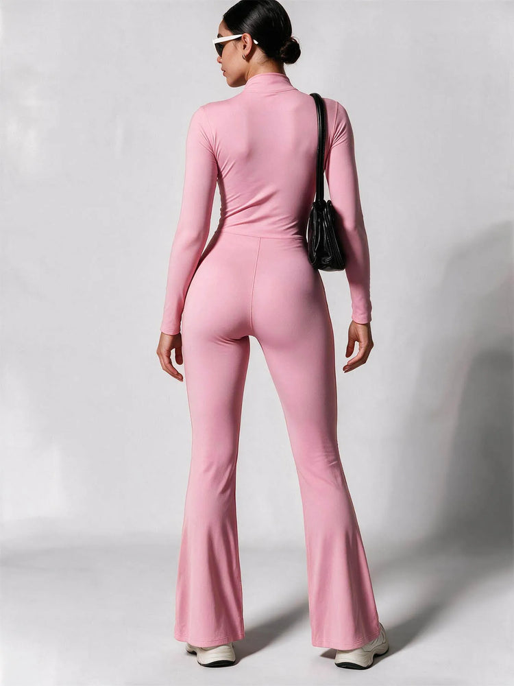Elegant Zip-up Long Sleeve Sports Overalls for Women Autumn Winter Fleece Jumpsuits Ladies Yoga Fitness One Piece Tracksuit