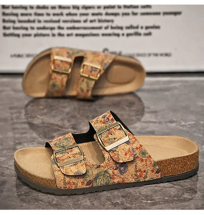 Women Sandals with Memory Foam Footwear Slides for Women with Cork Footbed Flip Flops for Women with Double Straps Sandals