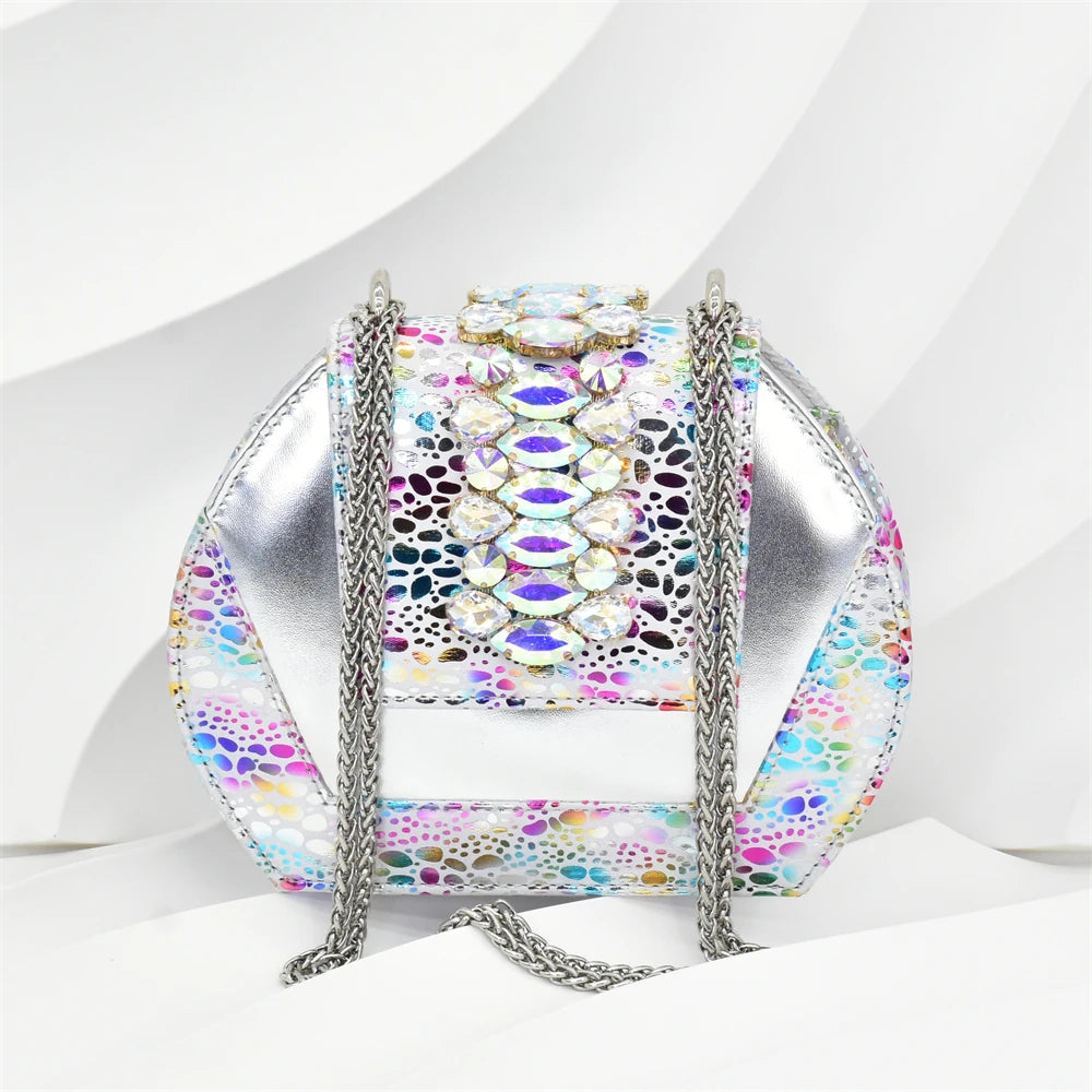 2025 Rhinestone Design INS Hot Sale New Arrivals African Shoes and Bag Set in Silver Color Open Toe Comfortable Women Heels