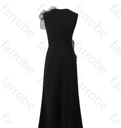 Customized Black Exquisite Evening Dress Flower Beading Ruched A-line Sleeveless Bespoke Occasion Gown Midi Dresses Party Gowns
