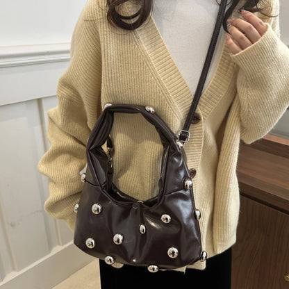 Personalized PU Rivet Fashion Shoulder Bags Solid Color Crossbody Bag High-end Women Handbag Luxury Brand Satchel Small Tote Bag