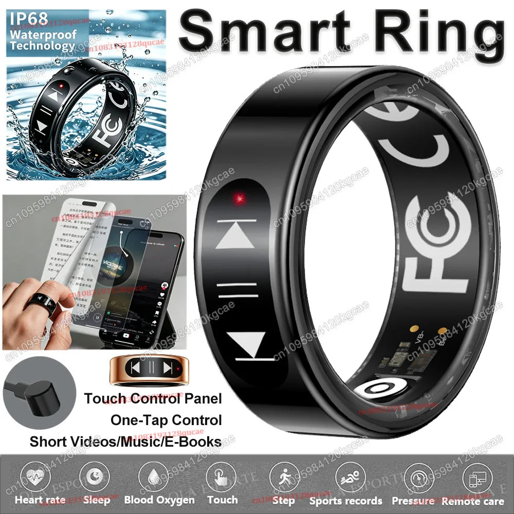 Smart Ring Video Controls,Sswipe up/down to turn pages,Music controls,Heart Rate Blood Oxygen Monitor,5ATM Waterproof Rings 2026