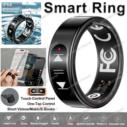 Smart Ring Video Controls,Sswipe up/down to turn pages,Music controls,Heart Rate Blood Oxygen Monitor,5ATM Waterproof Rings 2026