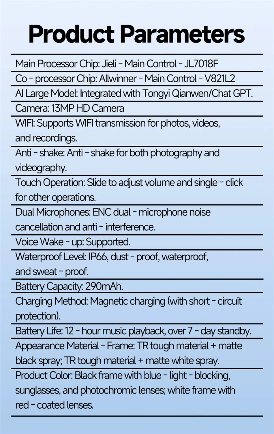 13MP HD Camera Smart Glasses AI Translation Anti-shake Photography Video Recording WIFI Transmission Bluetooth Sports Sunglasses