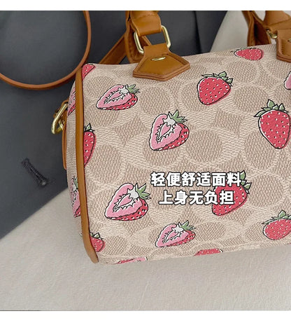 2026 Luxury Designers Crossbody Bags Cherry Pattern PU Leather Boston Handbag Shoulder Bags Bolsos Mujer Bags Woman Tote Bag