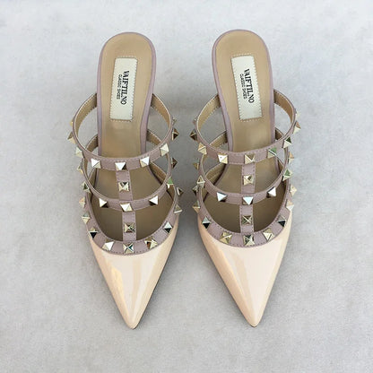 Women's sandals luxury Brand Shoes Woman 2025 trend Ankle Strap Summer Rivets High Heels Slippers Design Pointed Toe Sexy party