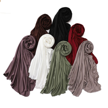 Luxury Wavy Edge Jersey Hijab for Women Solid Color Milk Silk Scarf Headscarf Autumn Shawl Stretchy Chiffon Scarf Ramanda