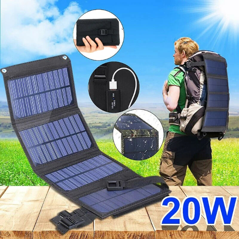 20W 5V Portable Solar Panel Foldable Waterproof USB Port Charger  for Phone Battery Outdoor Camouflage/Black