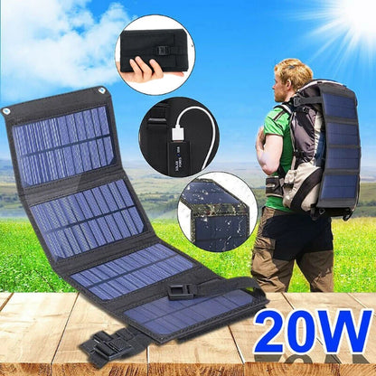 20W 5V Portable Solar Panel Foldable Waterproof USB Port Charger  for Phone Battery Outdoor Camouflage/Black