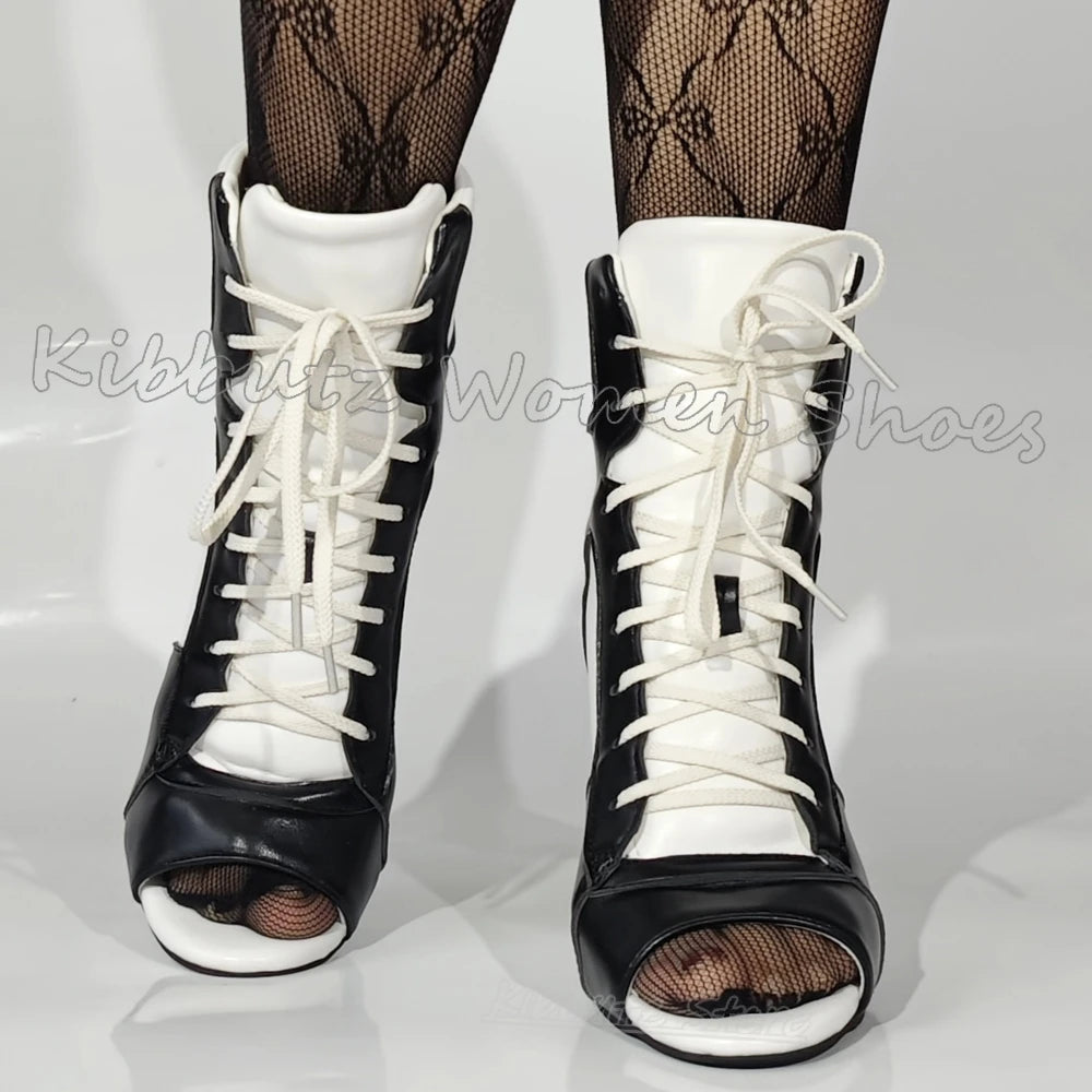 Ankle Sandal Boots Sneaker Patchwork Lace-Up Leather Open Toe Thin Heels Women Shoes Fashion Luxury Elegant Concise Sexy Newest