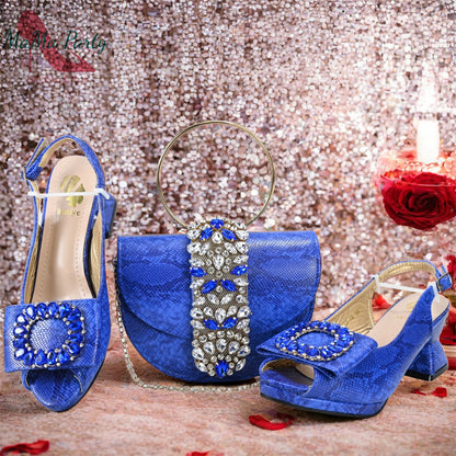 2025 Autumn New Design Specials Italian Women Shoes and Bag Set Pink Color Comfortable Mid Heels With Rhinestone