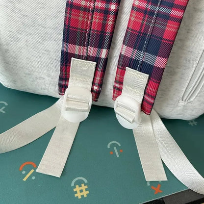 Preppy Style Blue Backpack for Girls, Plaid Spliced School Bag, Cute Nylon Daypack Star Pendant, Large Capacity Student Rucksack