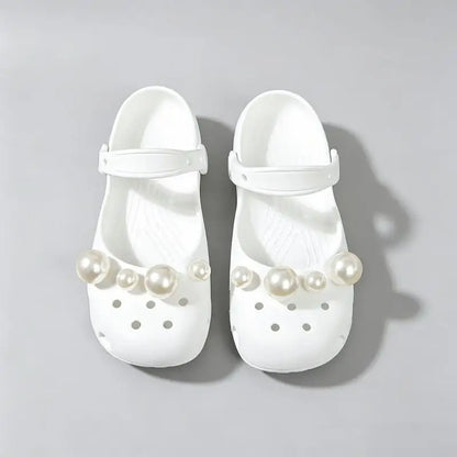 Luxury Pearl Shoes Charms Set DIY Ballet Clogs Women Summer 2026 Fashion Leopard Print EVA Beach Slippers Woman's Jelly Shoes