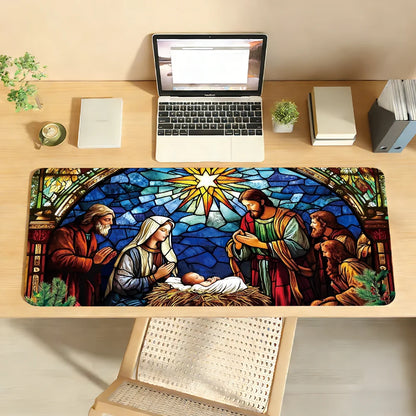 Christmas Nativity Scene Mouse Pad Large Non-Slip Waterproof Mat Stitched Edge Keyboard Pad for Gaming Daily Office