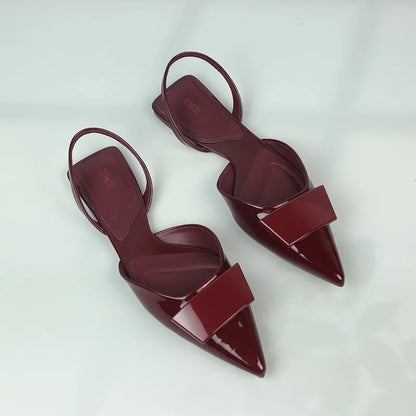 Women's Sandals Luxury Patent Leather Summer Flat Sandals Elegant Pointed Office Designer Shoes for Women New Square Dress Shoes