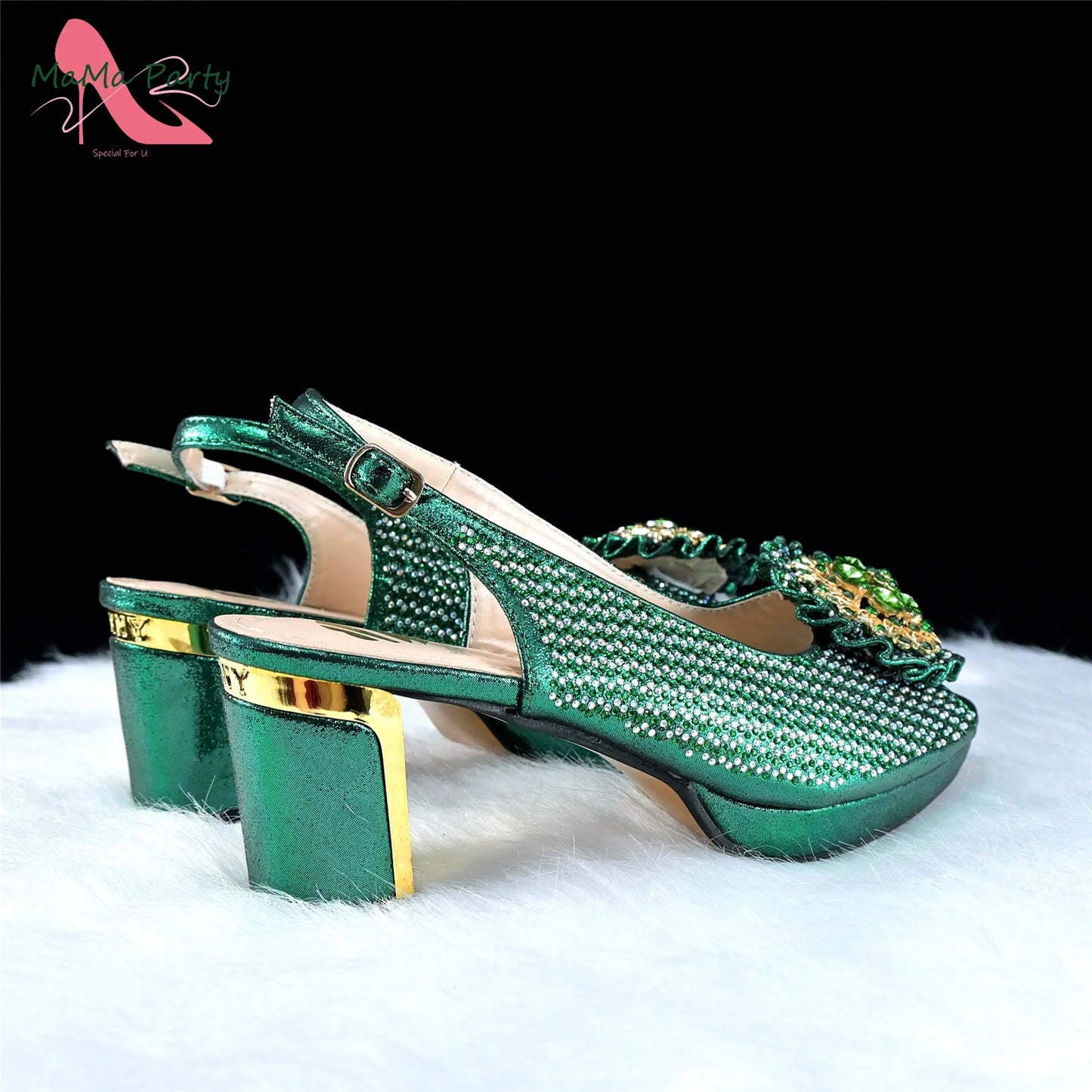 Mature Italian Women Shoes Matching Bag Set in Green Color 7 CM Comfortable Heels with Plaform Elegant Peep Toe Sandals