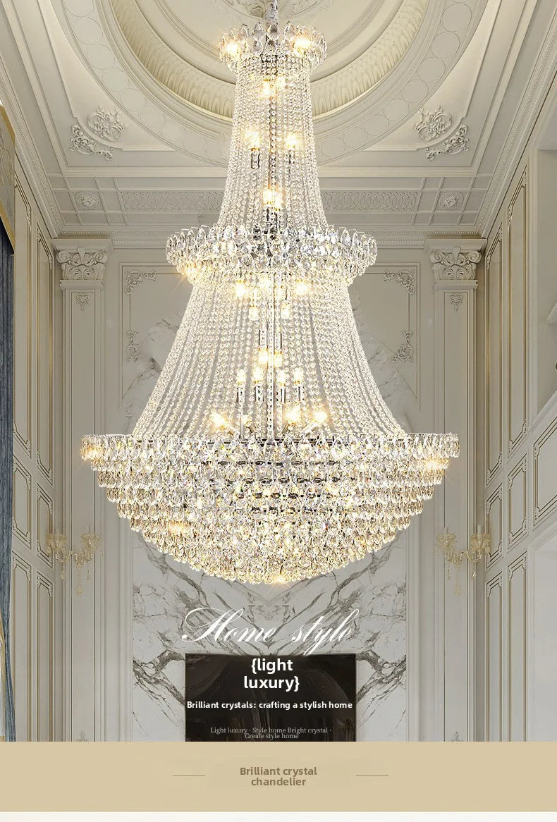New Ceiling Lamp Villa Living Room Lamp - Multi-Story Void Floor-To-Ceiling French Light Luxury Minimalist Crystal Pendant Lamp
