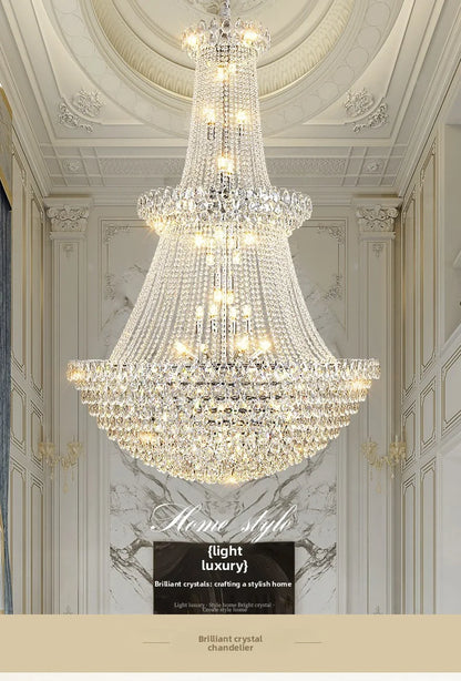 New Ceiling Lamp Villa Living Room Lamp - Multi-Story Void Floor-To-Ceiling French Light Luxury Minimalist Crystal Pendant Lamp