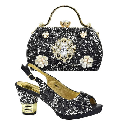 Nigerian Shoes and Matching Bags Sales in Women Matching Shoes and Bag Set for Party Rhinestone Wedding Shoes for Women Bride