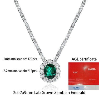 OEVAS 2CT 7X9MM Oval Lab Grown Emerald/Ruby/Moissanite Pendant Necklace For Women S925 Silver Plated 18K Luxury Dainty Jewelry
