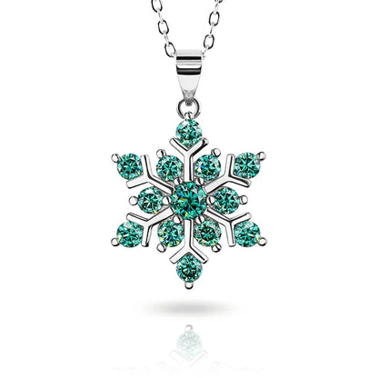 GIGAJEWE 1ct Green Blue Moissanite 18K White Gold Plated Silver Snowflake Necklace 2022 Christmas Limited Edition Gift