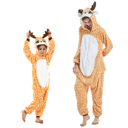 Adults Animal Cosplay Pajamas Flannel Onesies Costume Jumpsuit Pajamas Hooded Sleepwear Halloween One Piece for Performing