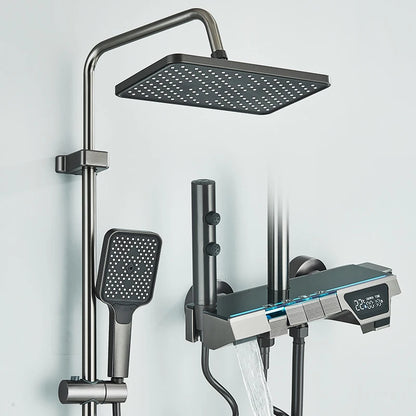 Rozin Gray Bathroom Shower Faucet Set Smart Digital Display Piano Style Rainlfall System Mixer Tap with Bidet / Hand Shower