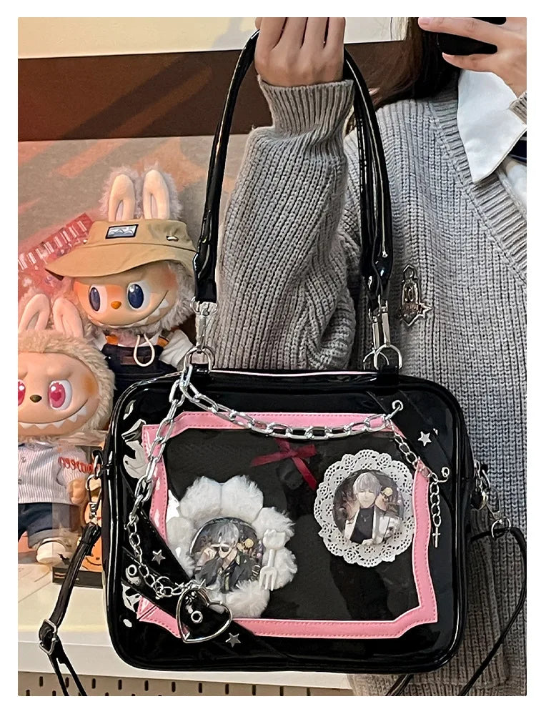 New Arrival Subculture Spicy Cool Girls Shoulder Bags Fashion Gothic Style PU Leather Ita Bags Pin Display Ita Crossbody Purse