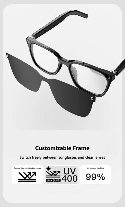 Magnetic Interchangeable Lenses Smart Audio Glasses Built-in Speakers Clear Phone Call Bluetooth Glasses Small but Powerful