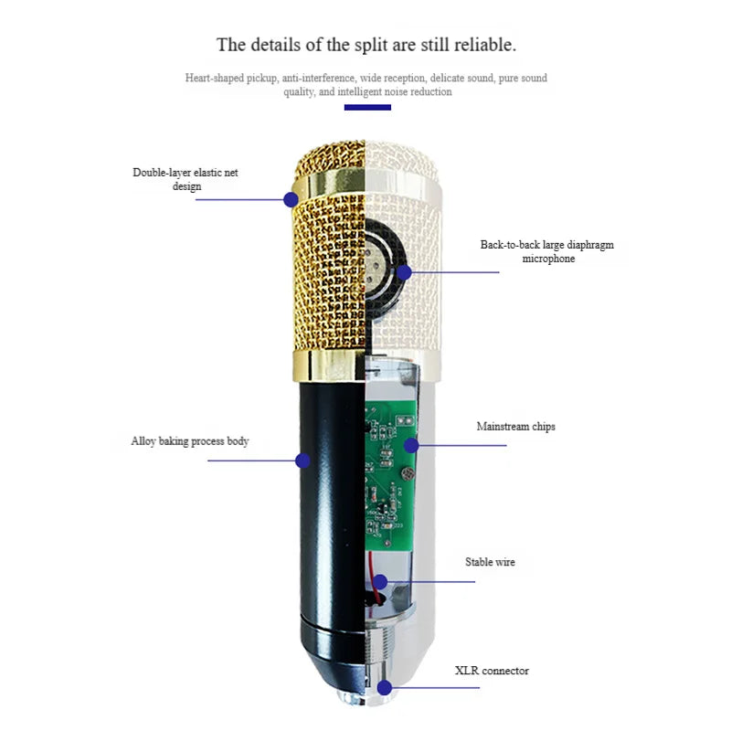 BM800 Condenser Alloy Microphone Kit Professional Sound Card Arm Bracket Set V8 Studio Mixer Live Soundcard Singing Record Mic
