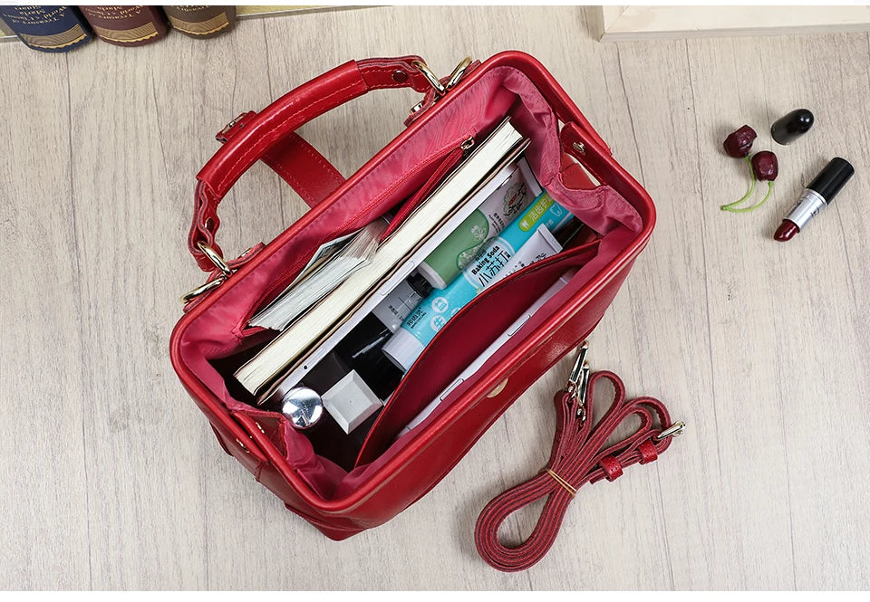 CONTACT'S Genuine Leather Sling Shoulder Bags for Women Luxury Designer Tote Bag Women‘s Bag Handbag Fashion Ladies’ Doctor Bag