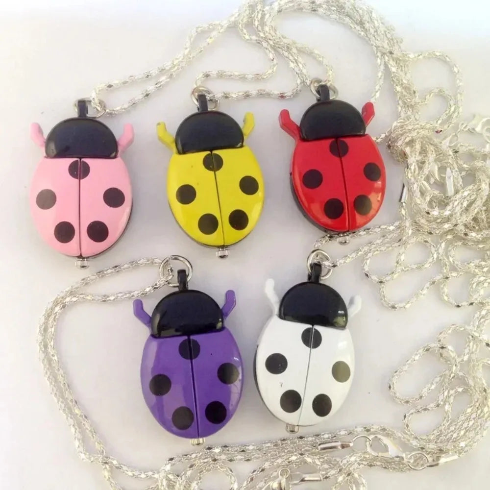 Fashion Small Golden Beetle Pocket Watchs, Cute New Adult Children Ladybug Watch,with Chain Lightweight Necklace Pendant Clock