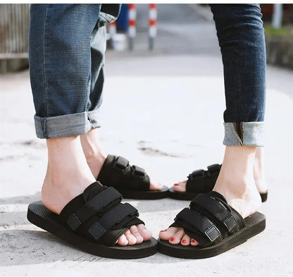 High Quality Outdoor Men Slippers Hook&Loop Canvas Casual Couple Shoes Slip-on Beach Slippers Sandals Women Shoes Flip Flops