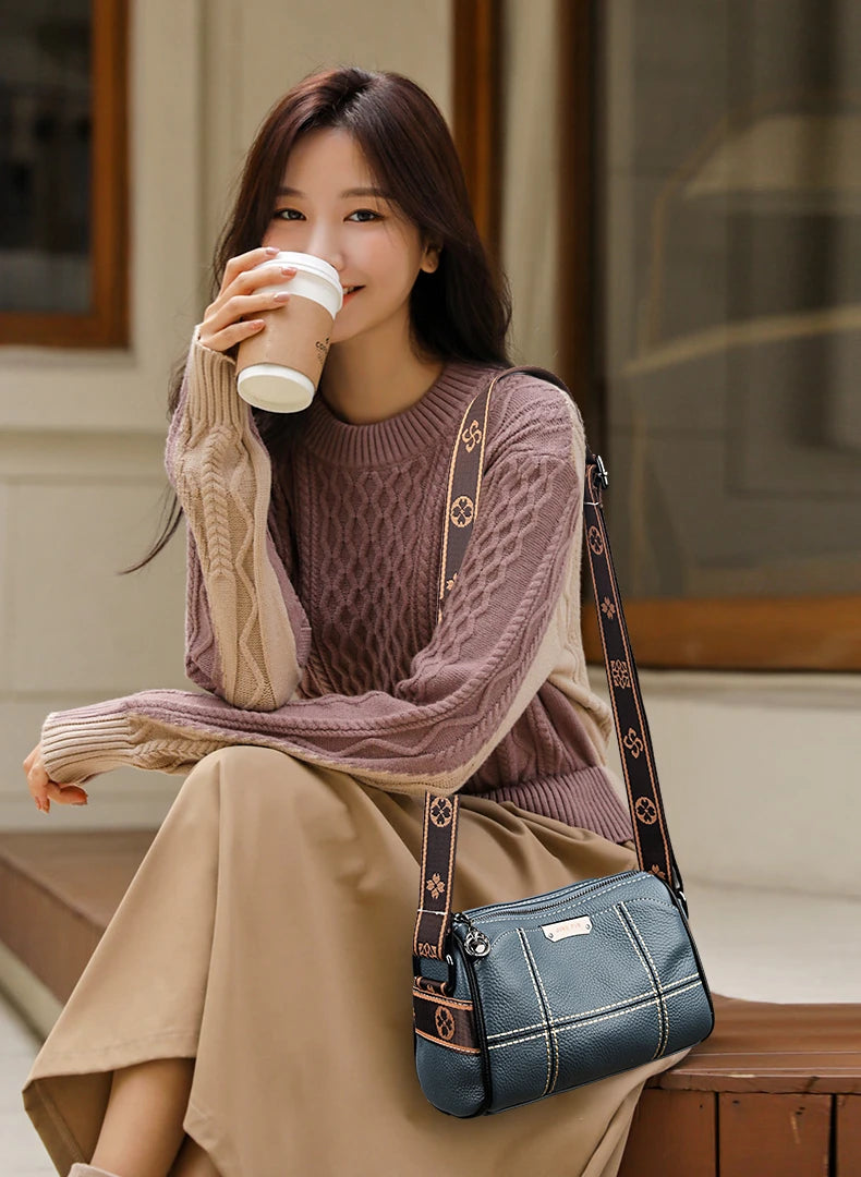 Women Genuine Leather Handbags Luxury Designer 3 Layers Cow Leather Shoulder Crossbody Bags Ladies Large Capacity Messenger Bag