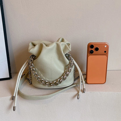 100% Genuine Leather Women Shoulder Crossbody Bags High Quality Solid Color Cow Leather Bucket Handbag Luxury Female Sac