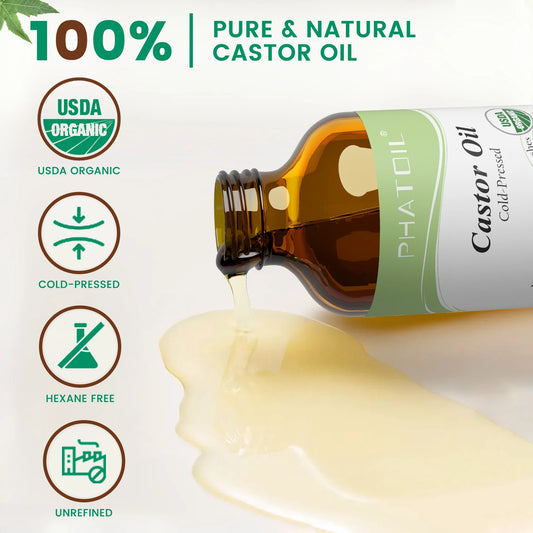 PHATOIL 236ml/118ml Organic Cold-Pressed Castor Oil For Eyelashes & Eyebrows,Hair Growth,Skin & Nails Care-Natural Castor Oils