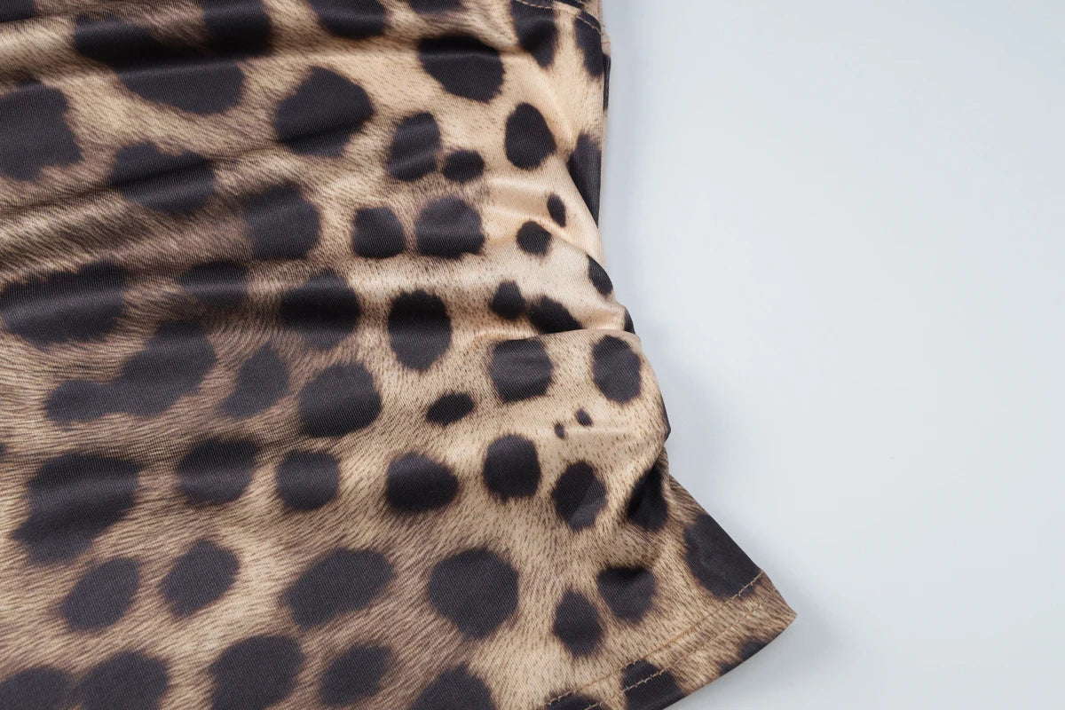 Dulzura Summer Fashion Sexy O-Neck Sleeveless Shirring Leopard Print T-Shirt Women'S Casual Versatile Y2K Top Party Club Clothes