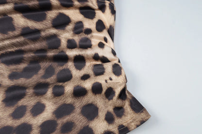 Dulzura Summer Fashion Sexy O-Neck Sleeveless Shirring Leopard Print T-Shirt Women'S Casual Versatile Y2K Top Party Club Clothes